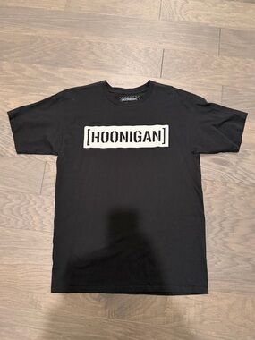 Hoonigan Men's Black Short Sleeve Tee with White Box Logo